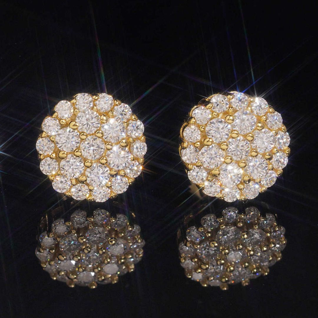 Iced Round Stud Earrings 10mm Gold