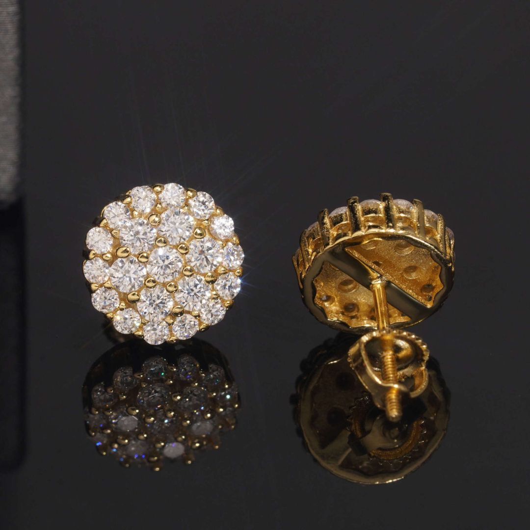 Iced Round Stud Earrings 10mm Gold