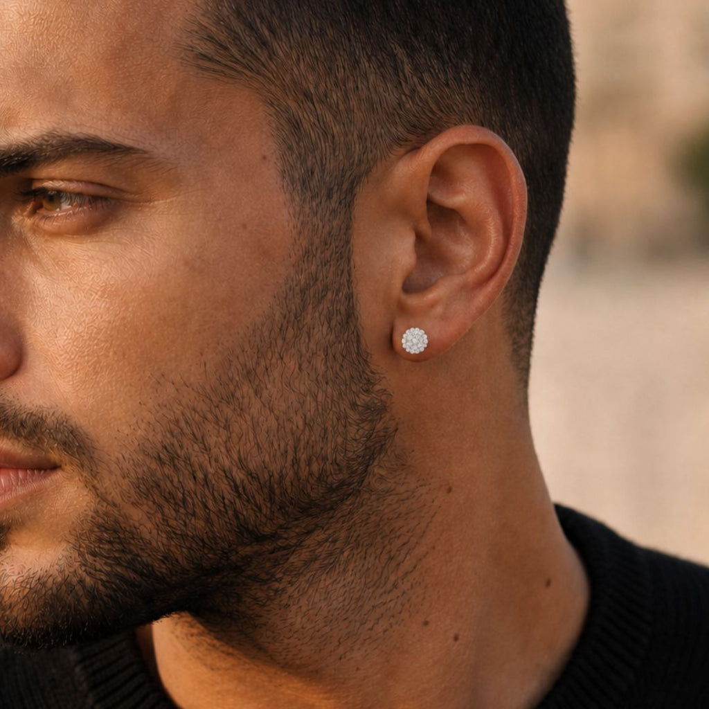 Iced Round Stud Earrings 10mm Silver
