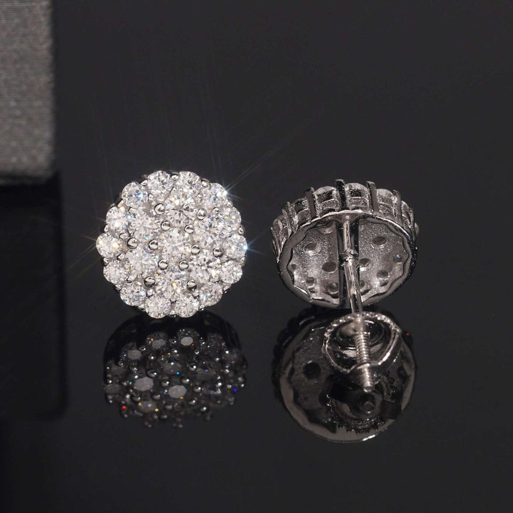 Iced Round Stud Earrings 10mm Silver