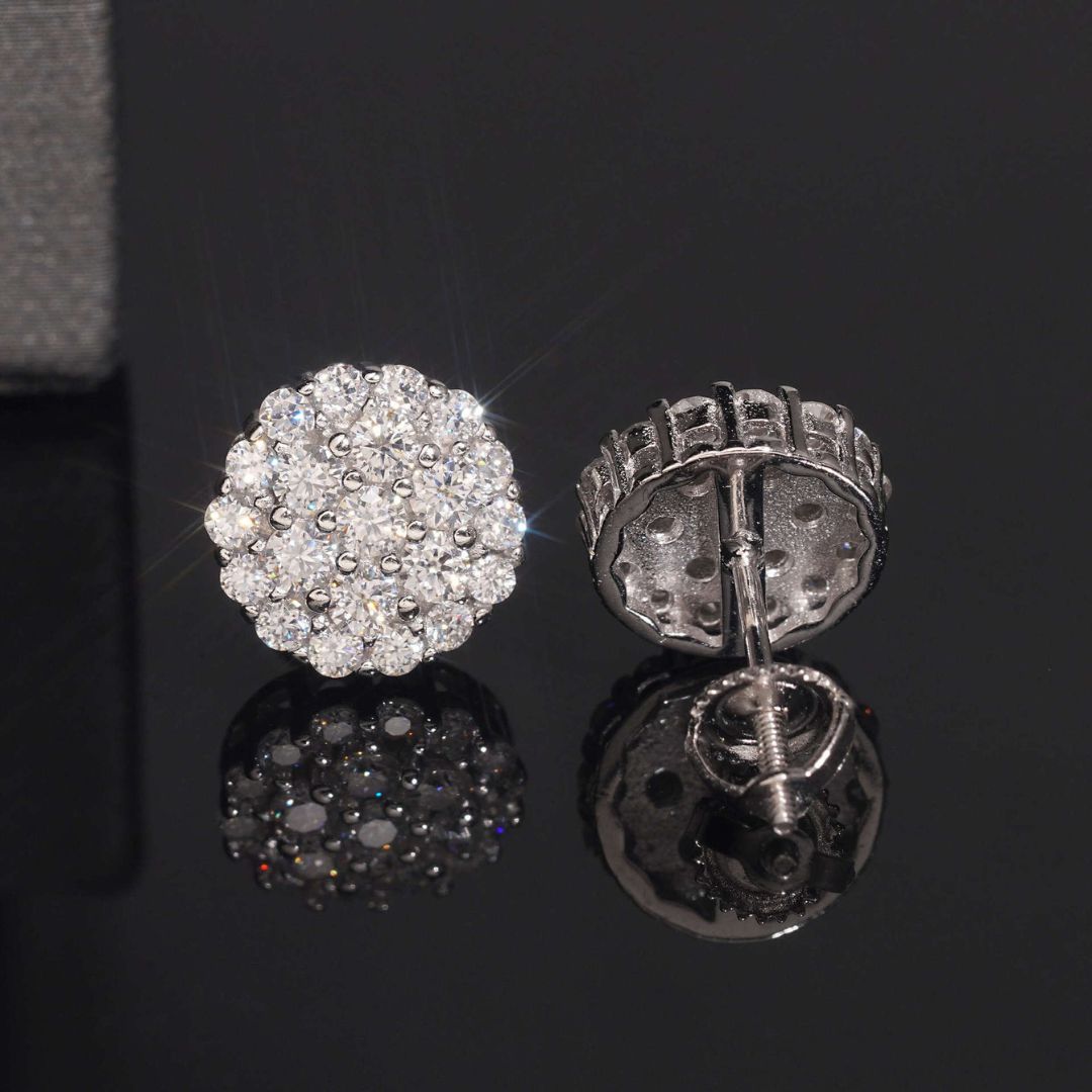 Iced Round Stud Earrings 10mm Silver
