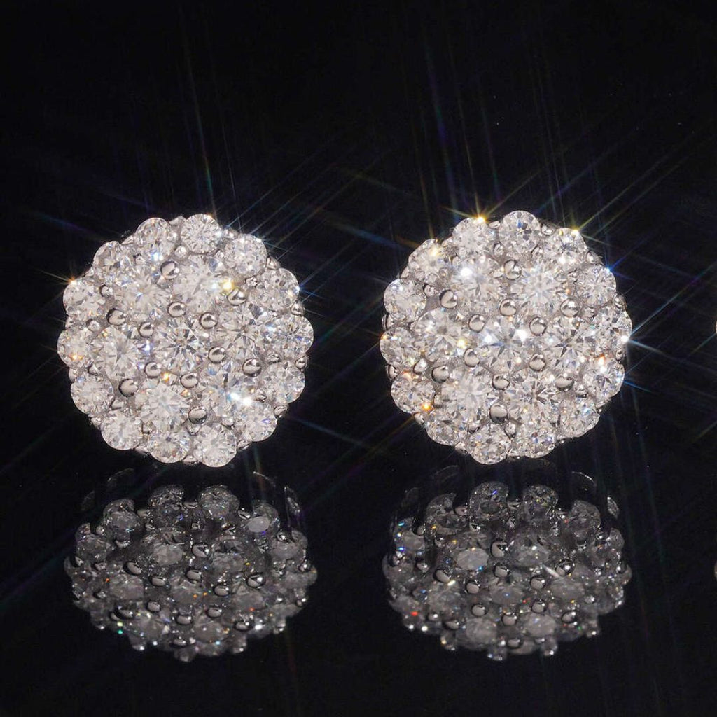 Iced Round Stud Earrings 10mm Silver