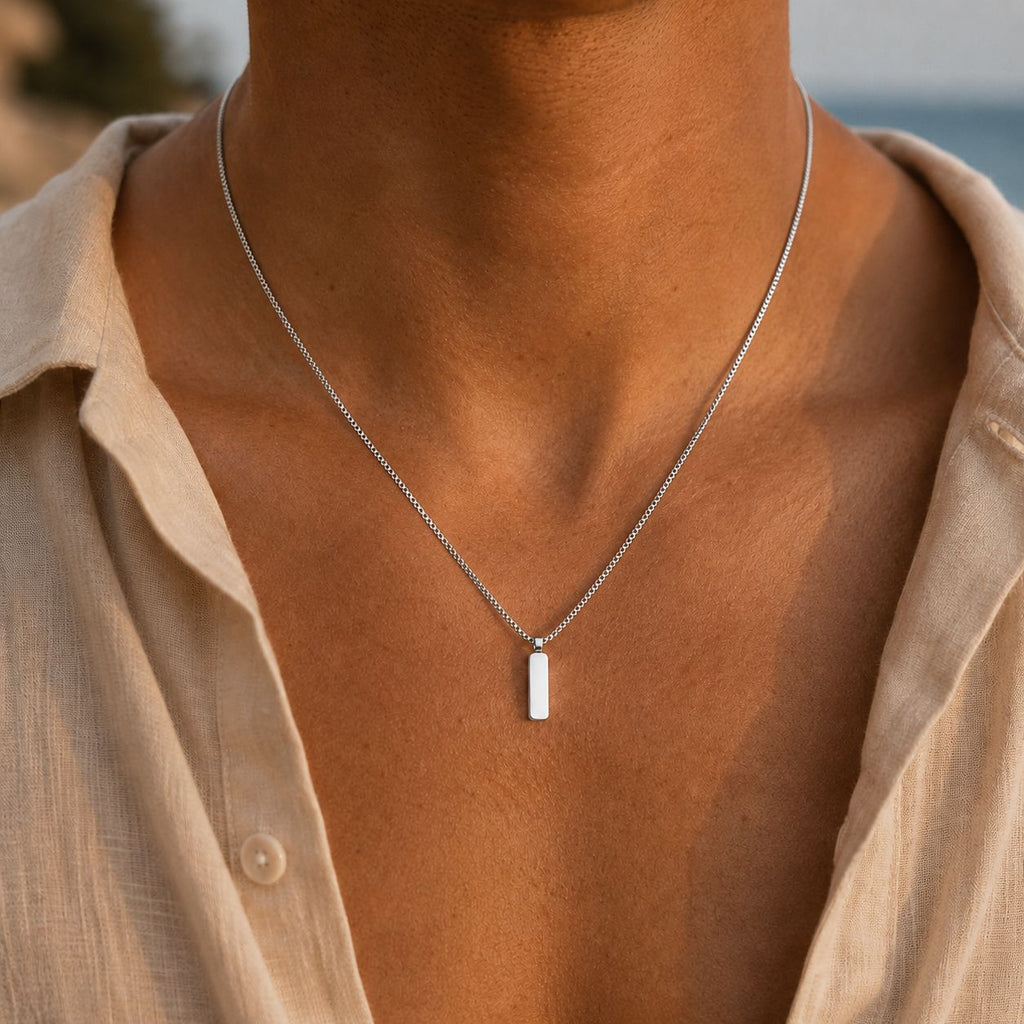 Minimal Bar Pendant Necklace Silver