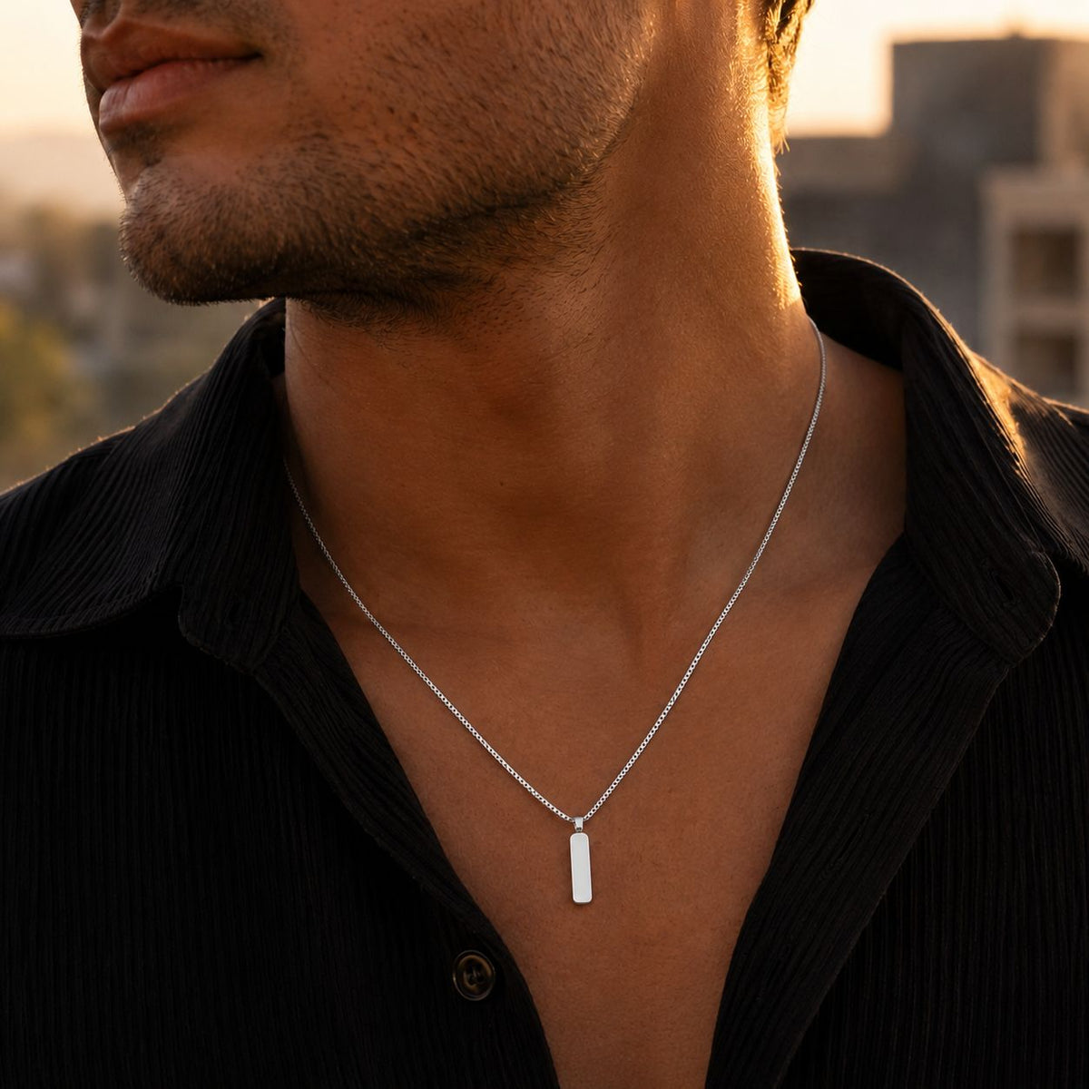 Minimal Bar Pendant Necklace Silver