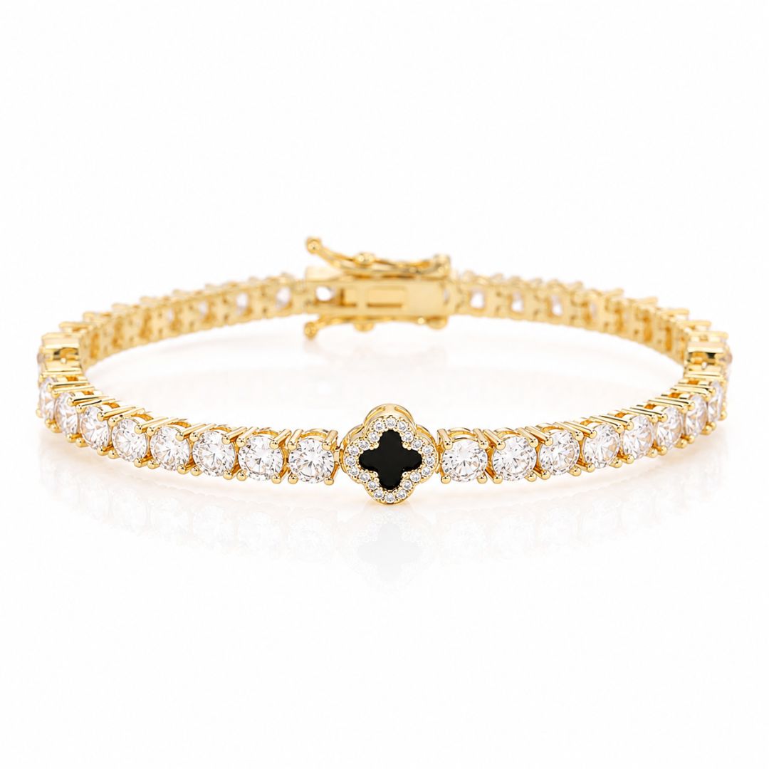 Onyx clover tennis bracelet Gold