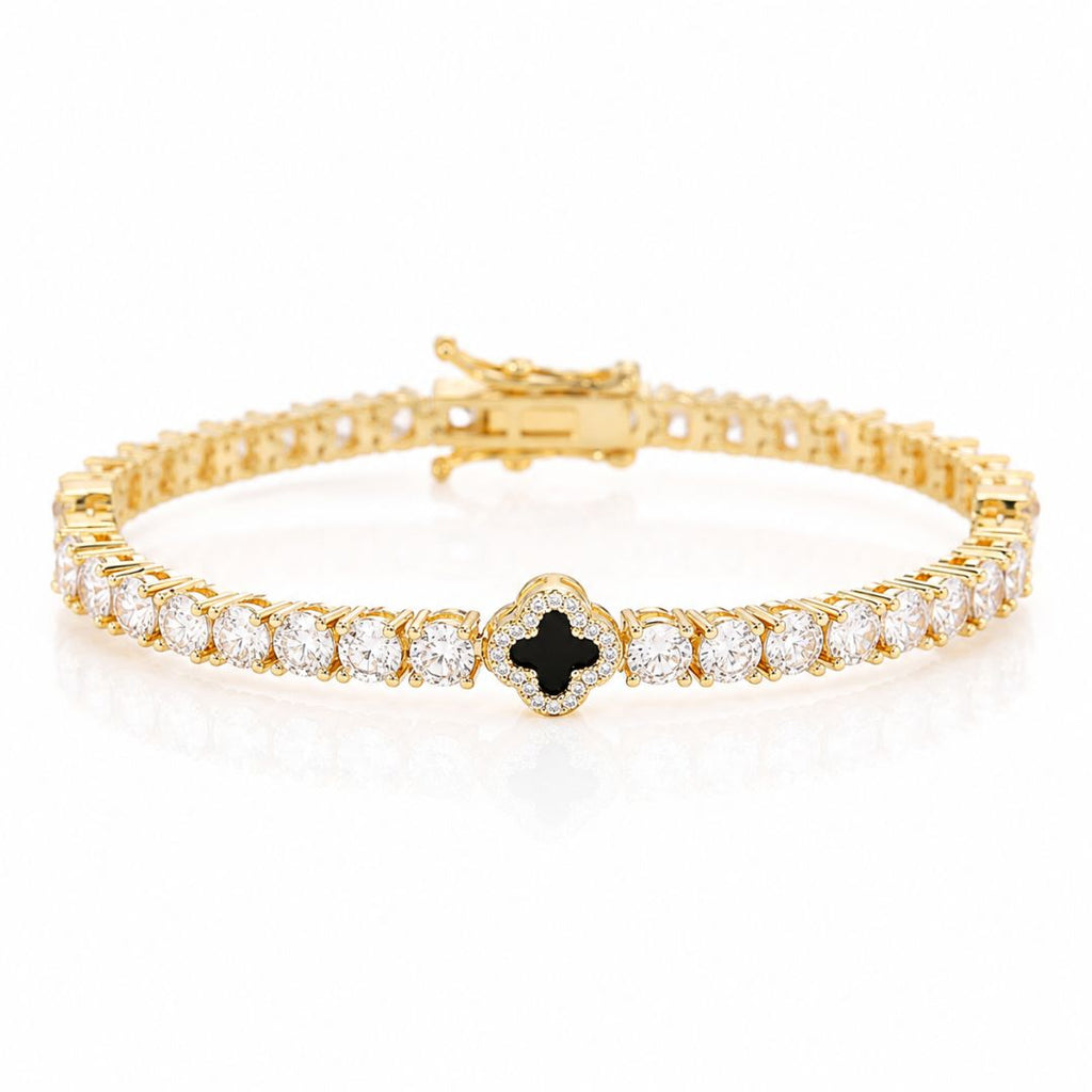 Onyx Clover Tennis Bracelet Gold