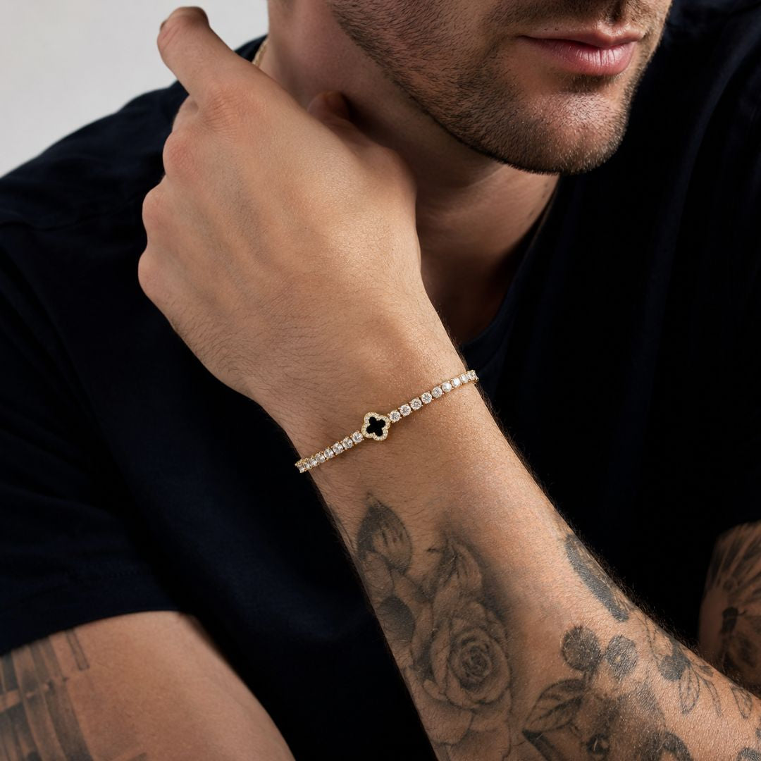 Onyx Clover Tennis Bracelet Gold