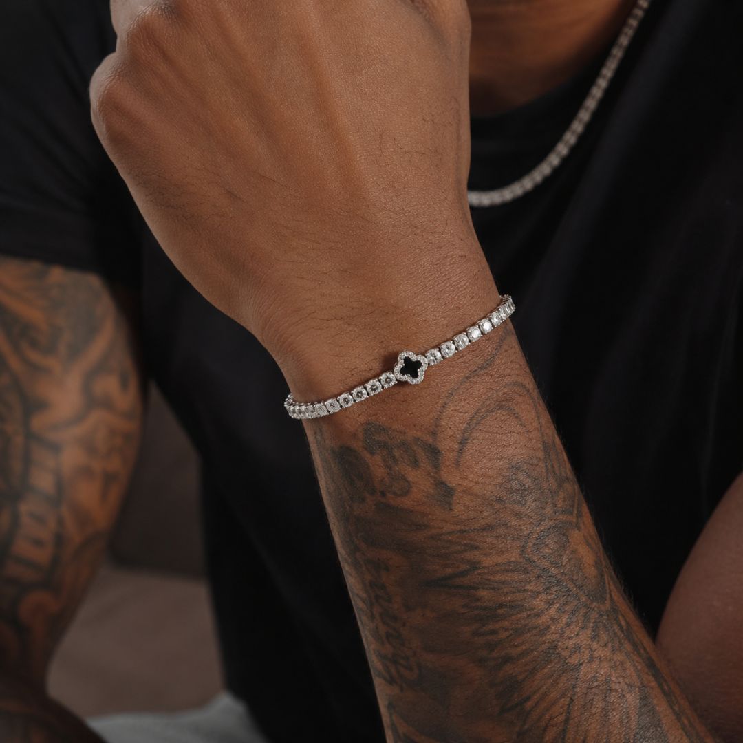 Onyx Clover Tennis Bracelet Silver