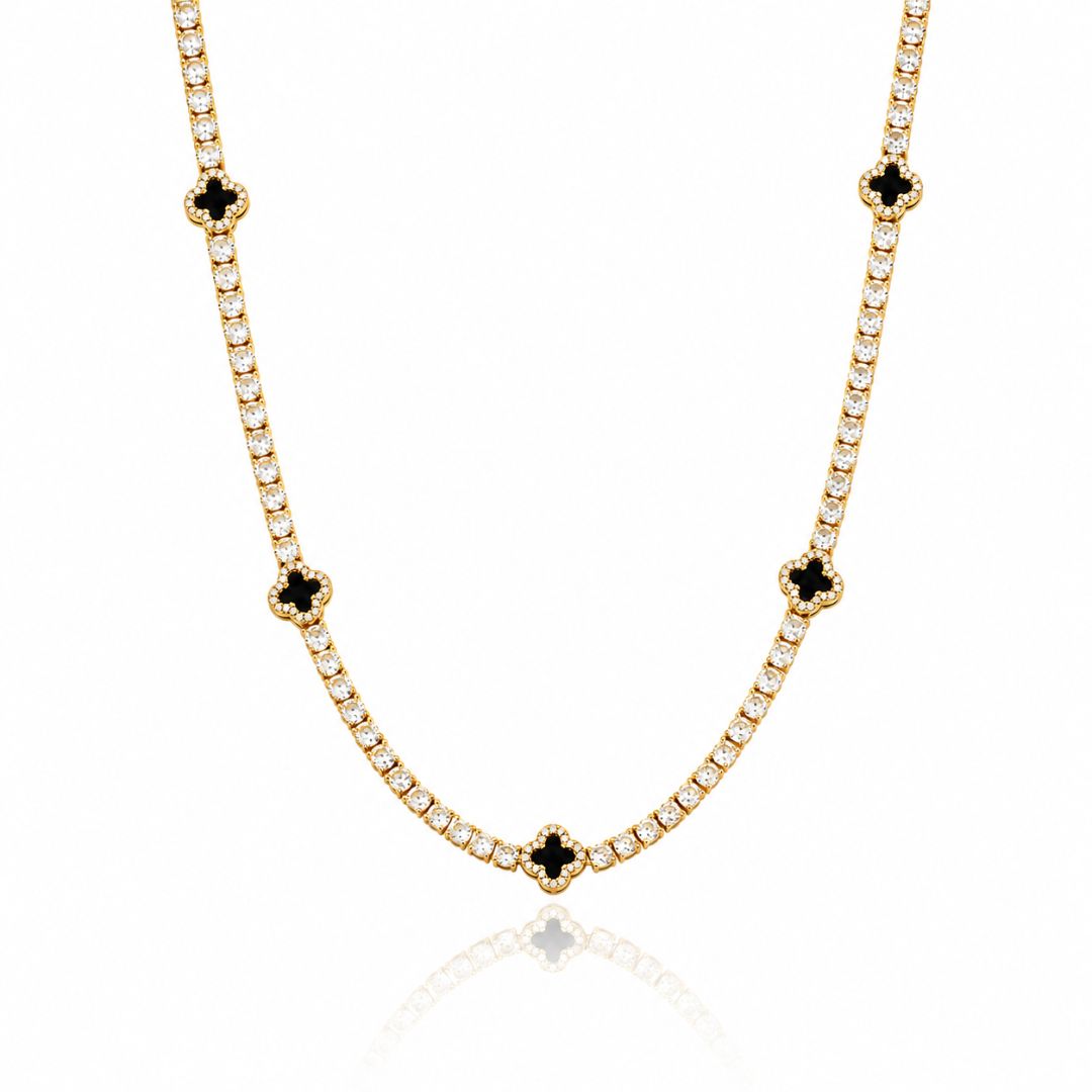 Onyx Clover Tennis Chain Gold