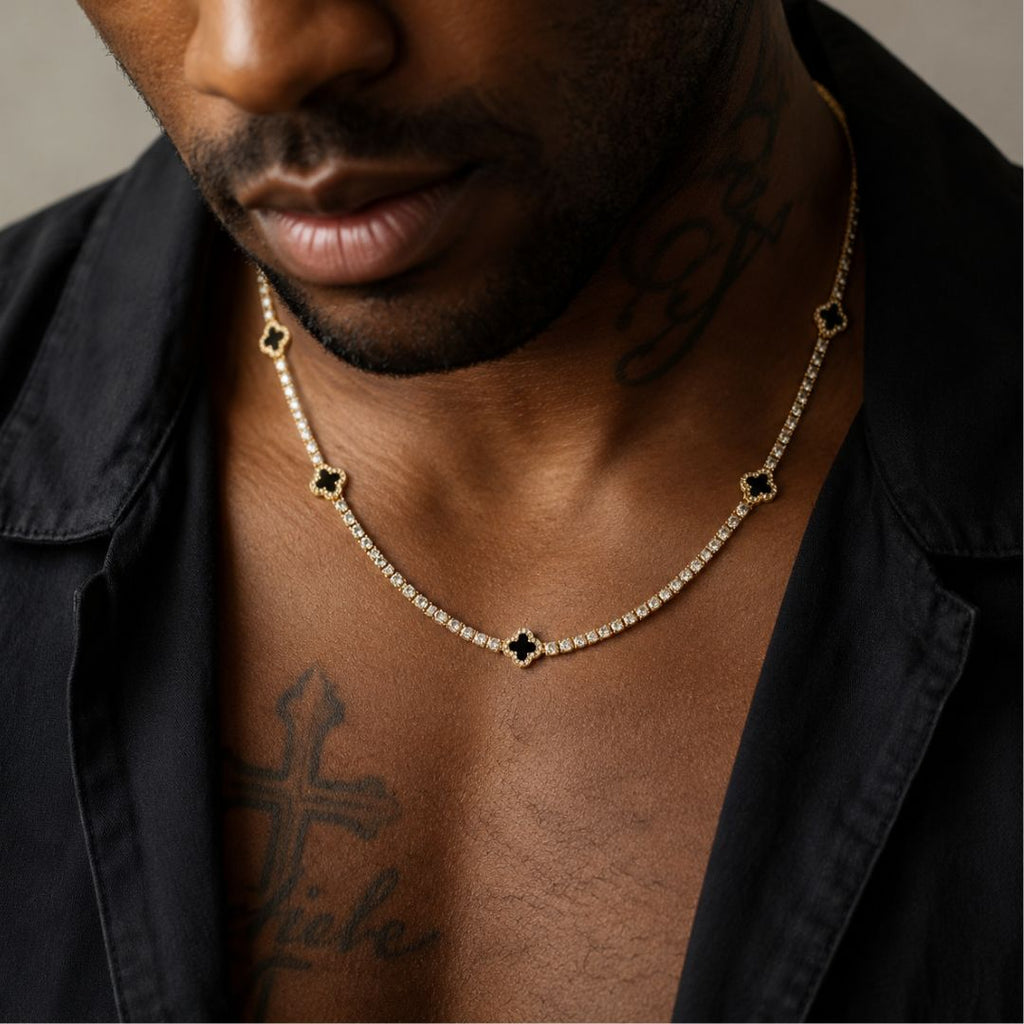 Onyx Clover Tennis Chain Gold