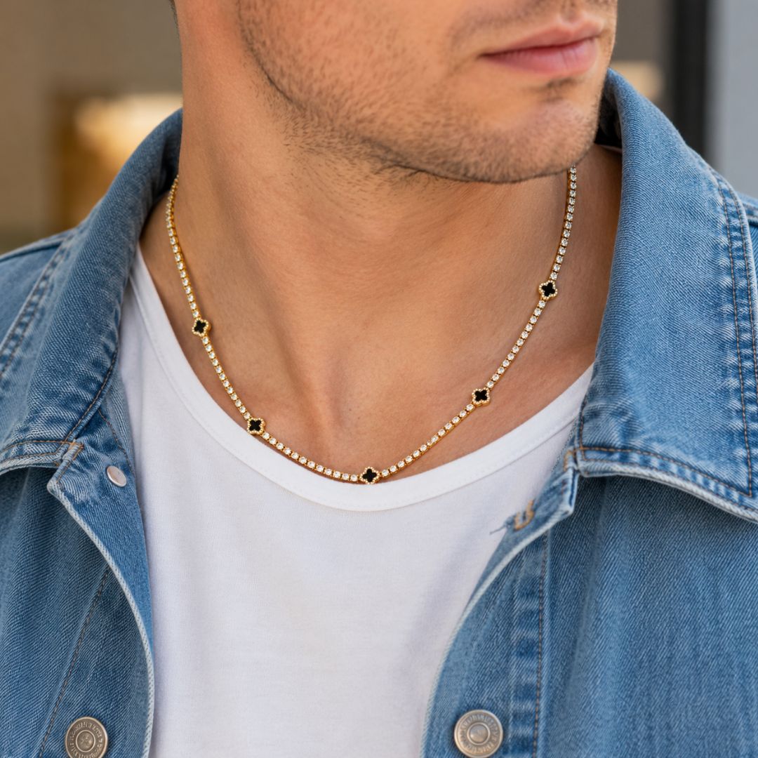 Onyx Clover Tennis Chain Gold