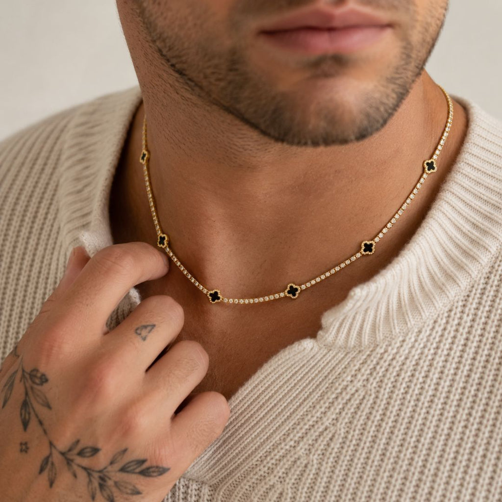 Onyx Clover Tennis Chain Gold