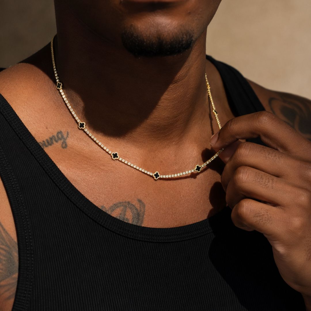 Onyx Clover Tennis Chain Gold