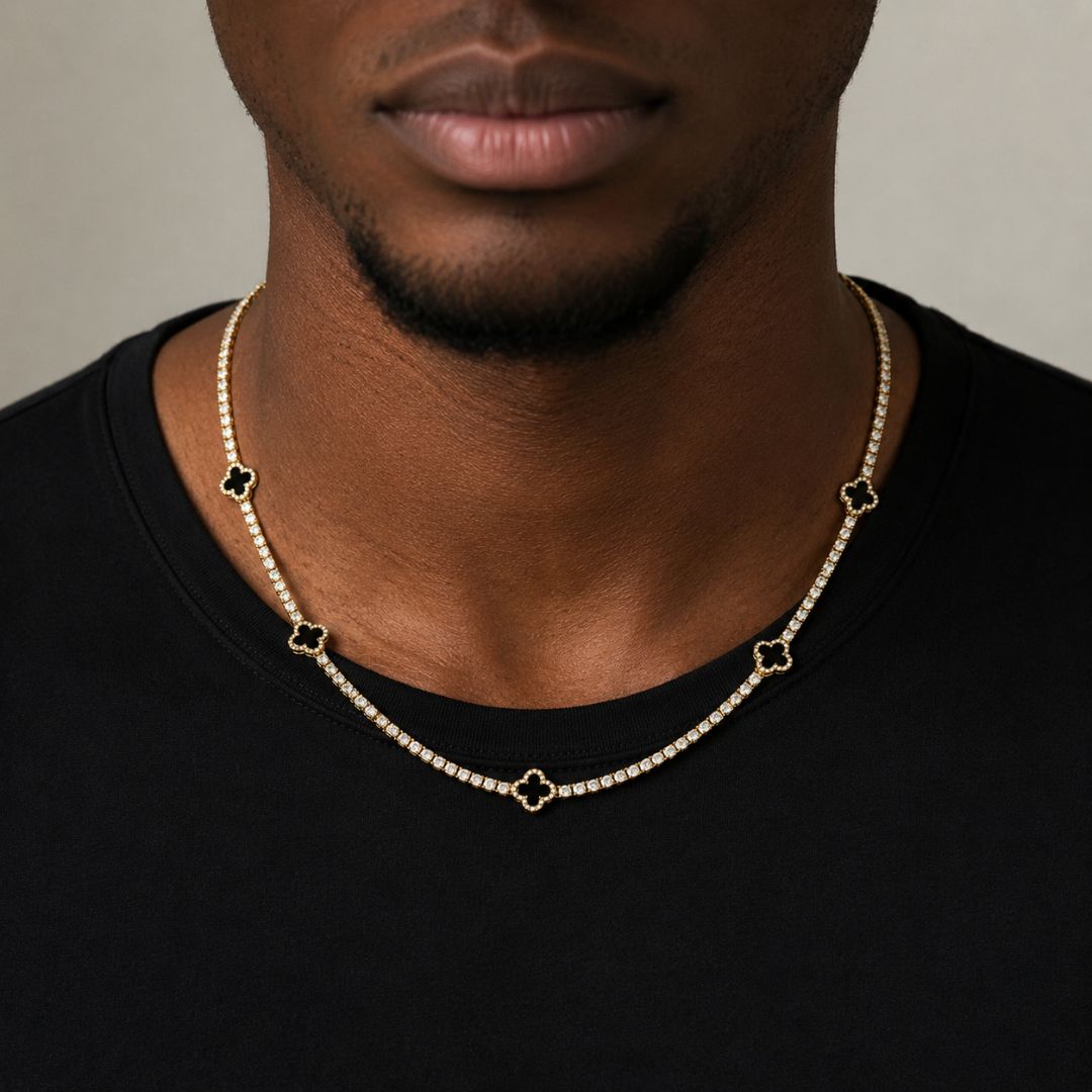Onyx Clover Tennis Chain Gold