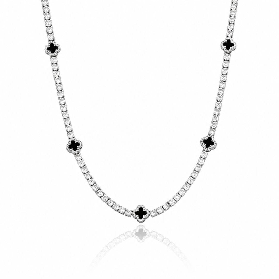 Onyx Clover Tennis Chain Silver