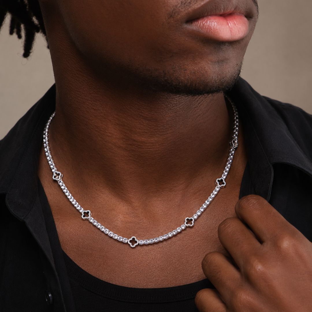 Onyx Clover Tennis Chain Silver