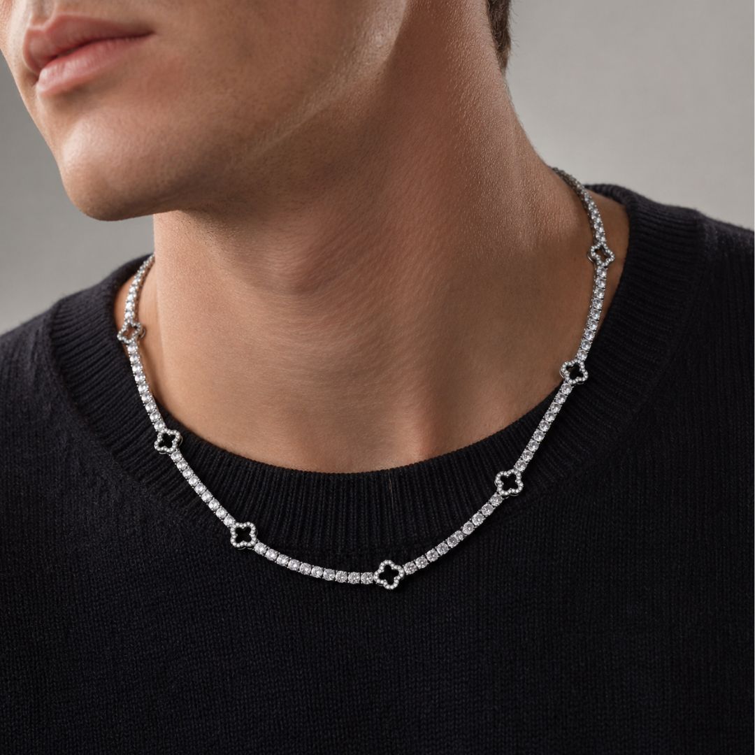 Onyx Clover Tennis Chain Silver