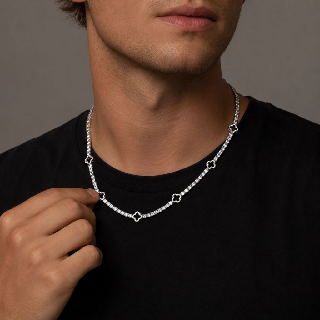 Onyx Clover Tennis Chain Silver