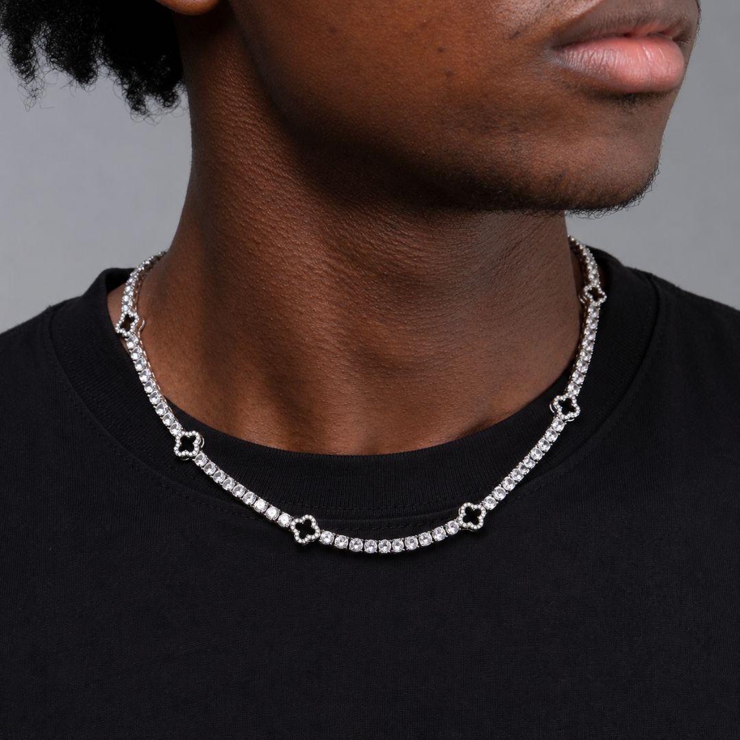 Onyx Clover Tennis Chain Silver