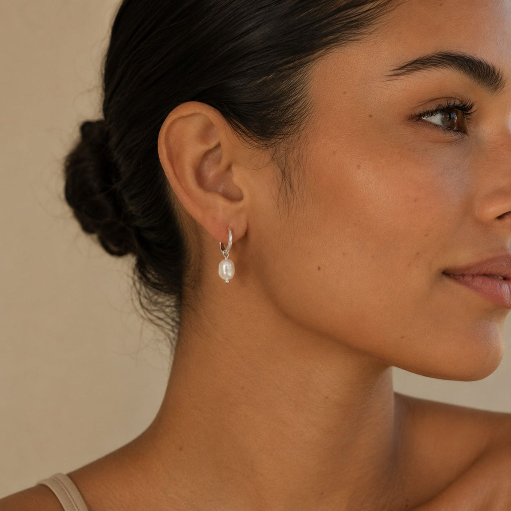 Pearl hoop earrings Silver
