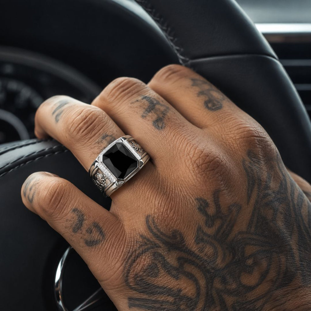 Black onyx signet ring Silver