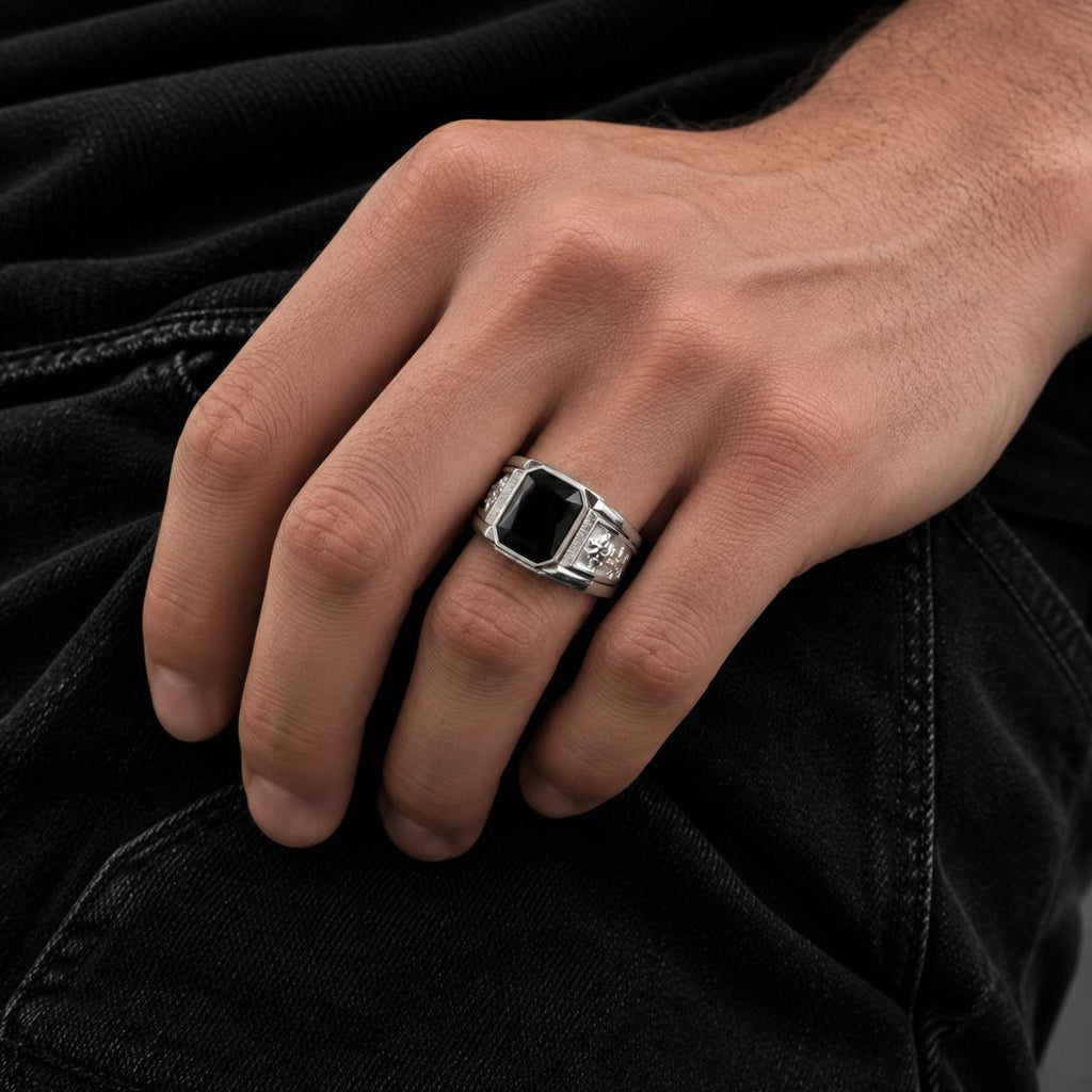 Black onyx signet ring Silver