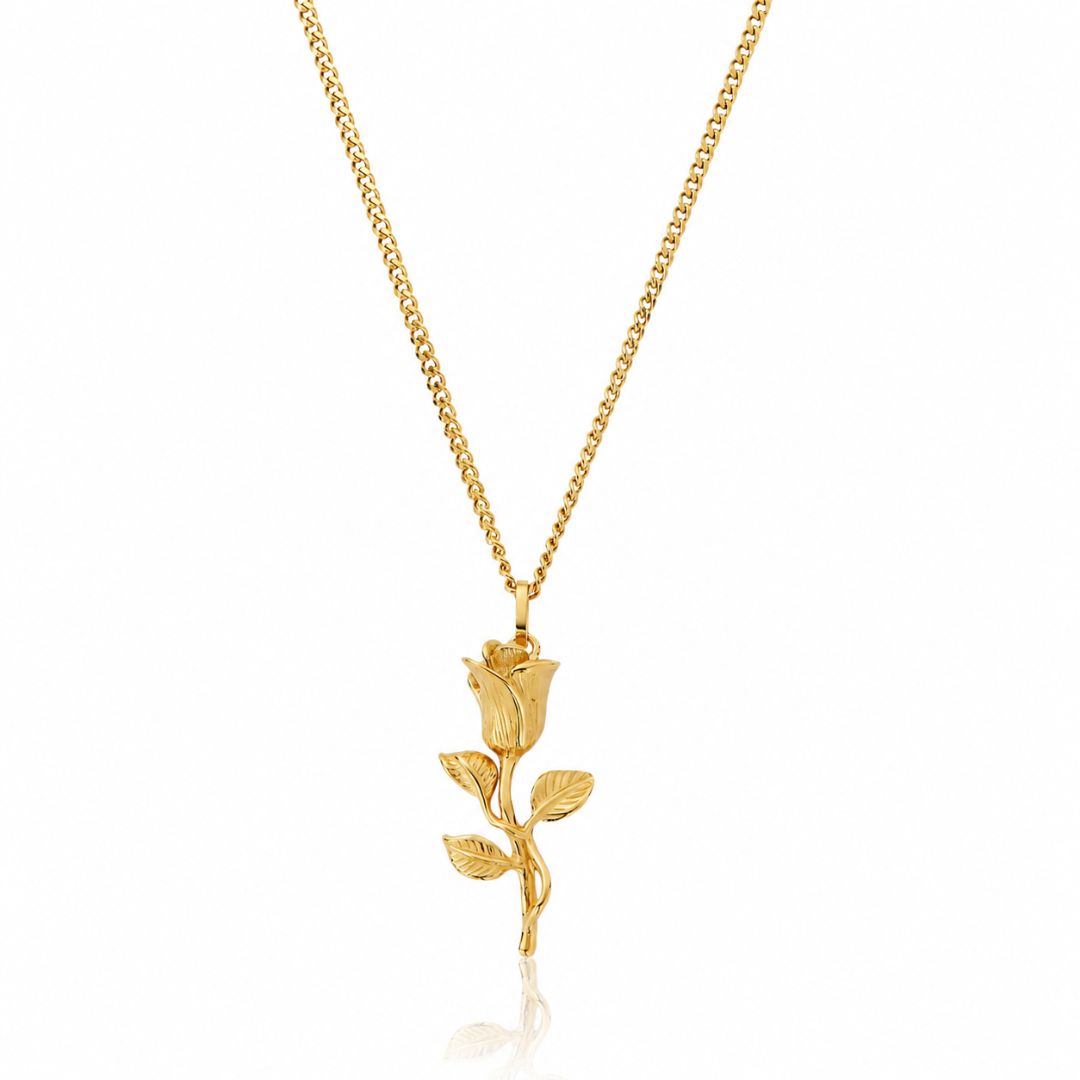 Rose Pendant with Cuban Chain Gold
