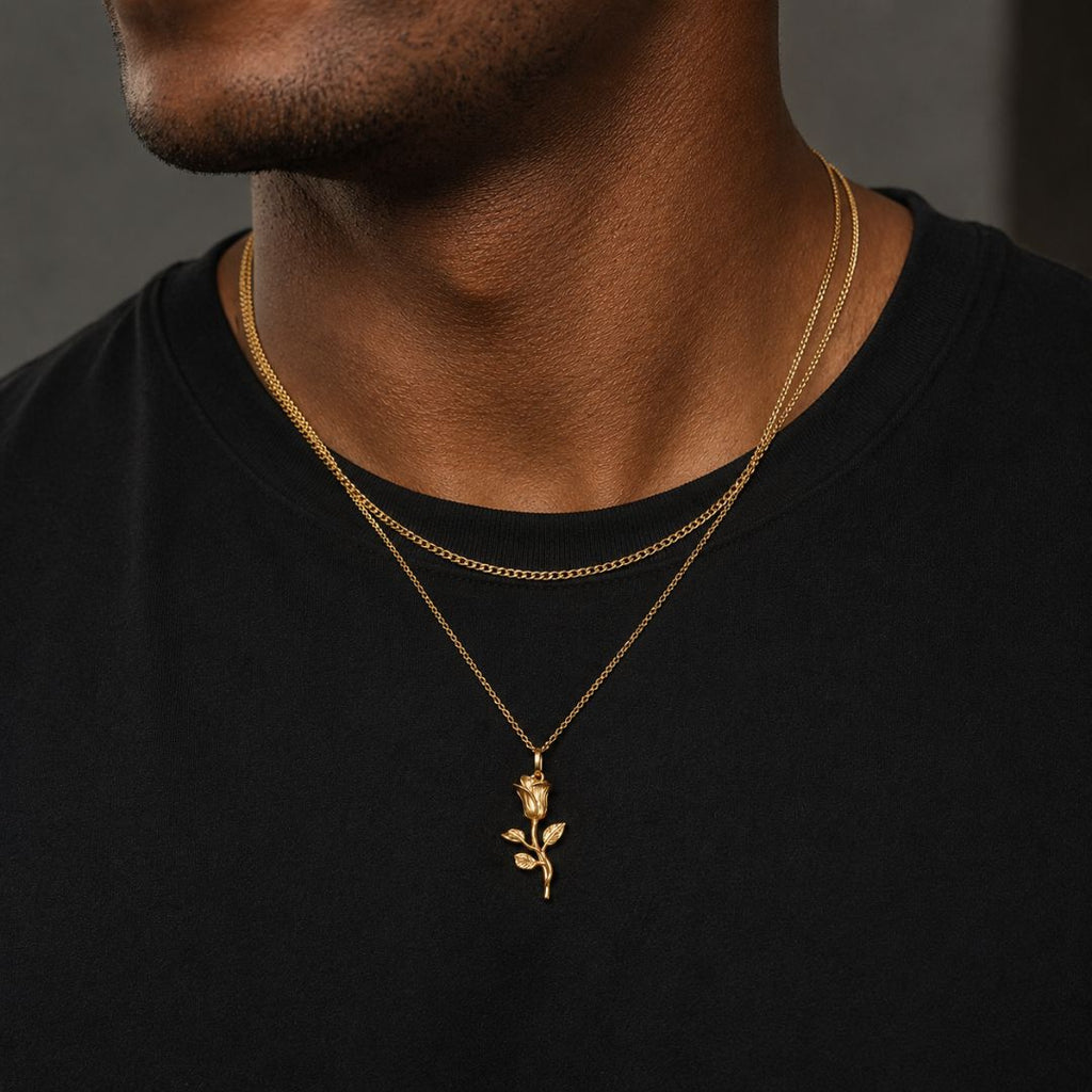 Rose Pendant with Cuban Chain Gold