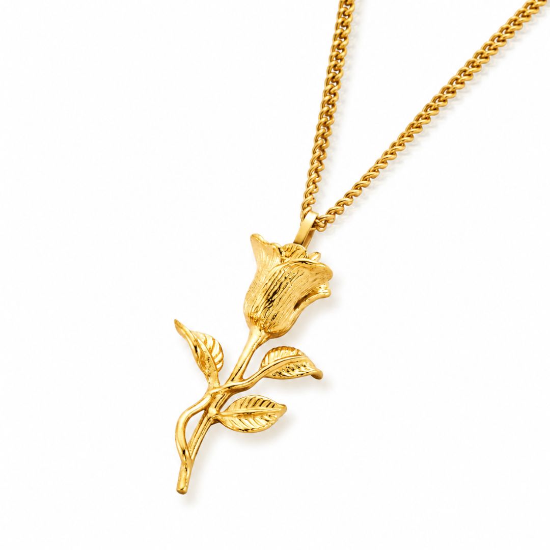 Rose Pendant with Cuban Chain Gold