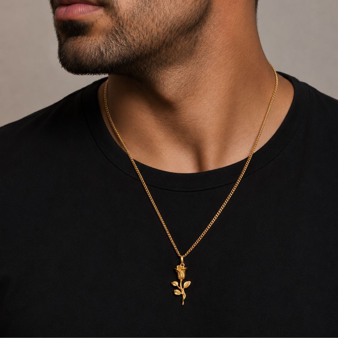 Rose Pendant with Cuban Chain Gold