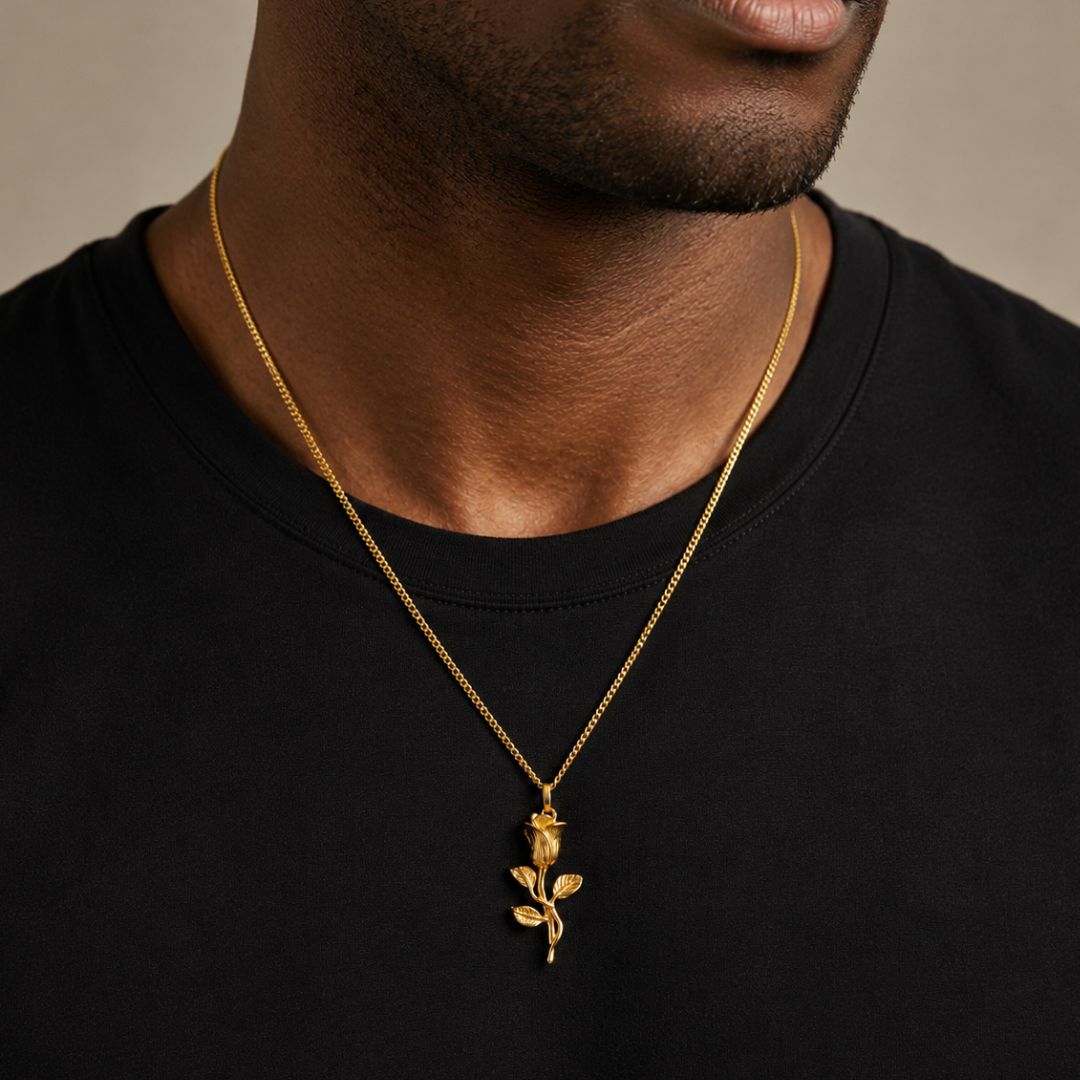Rose Pendant with Cuban Chain Gold