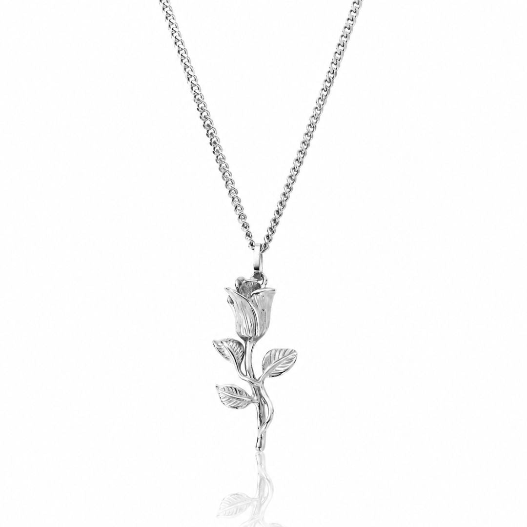 Rose Pendant with Cuban Chain Silver