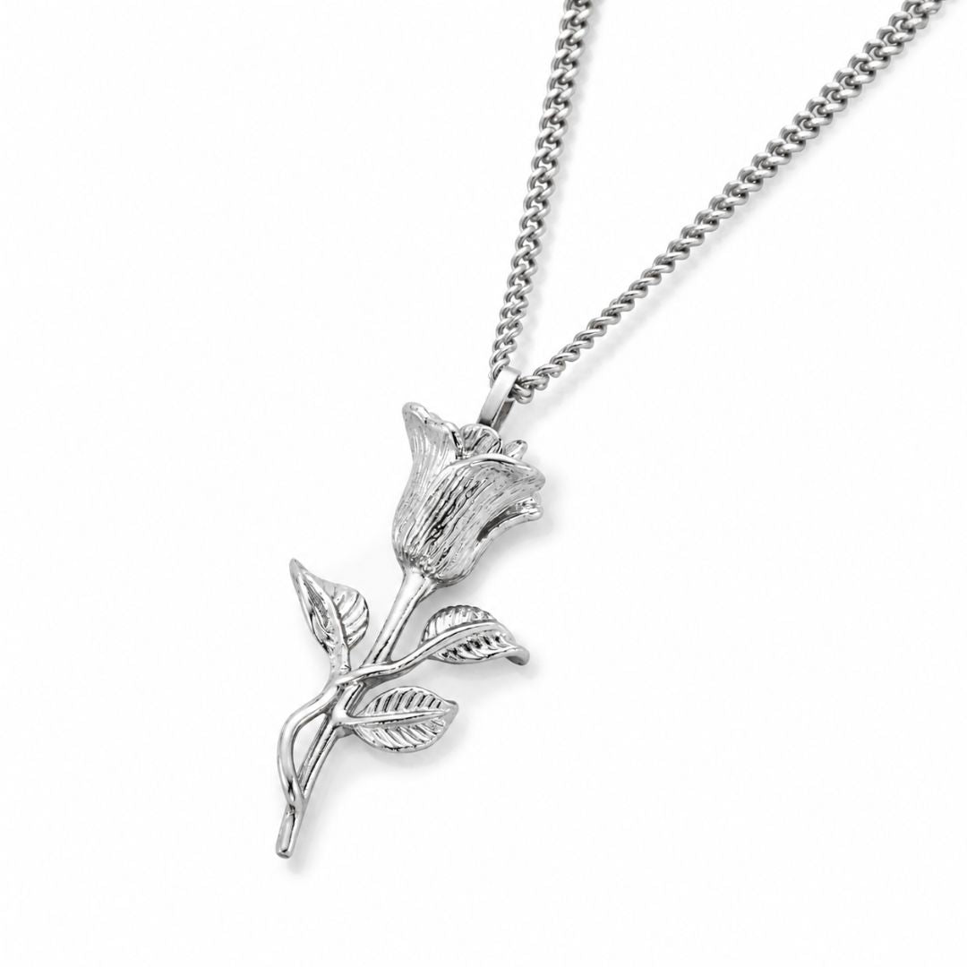 Rose Pendant with Cuban Chain Silver