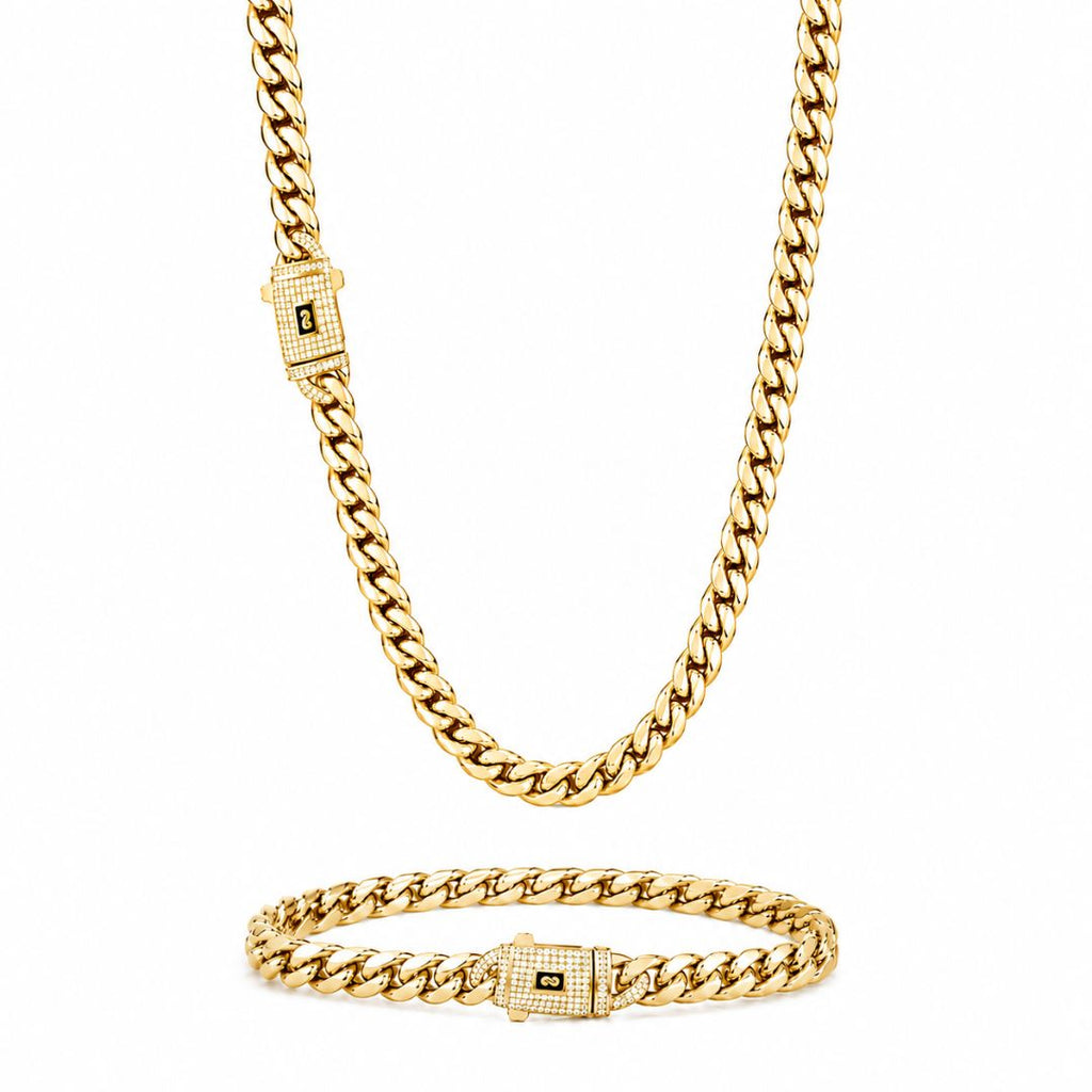 Miami Cuban Chain and Bracelet Set 8mm Gold