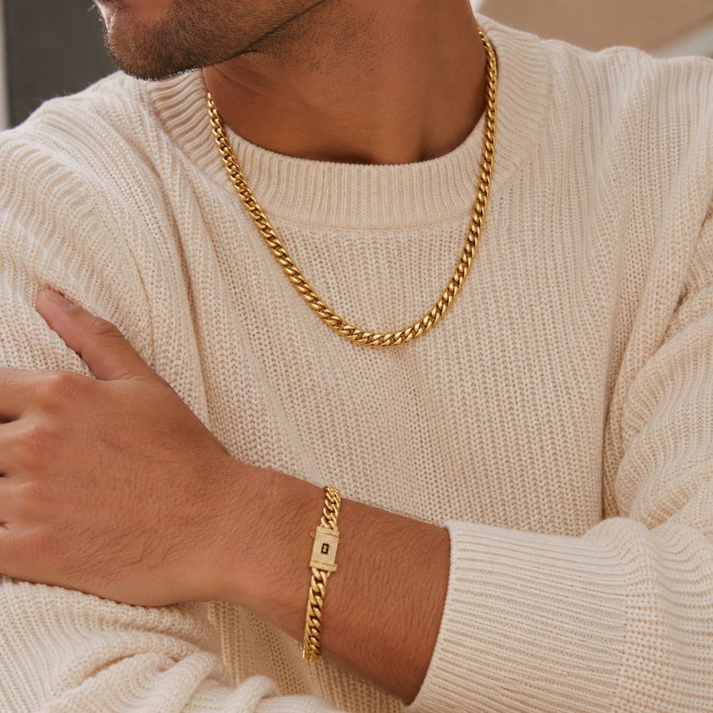 Miami Cuban Chain and Bracelet Set 8mm Gold