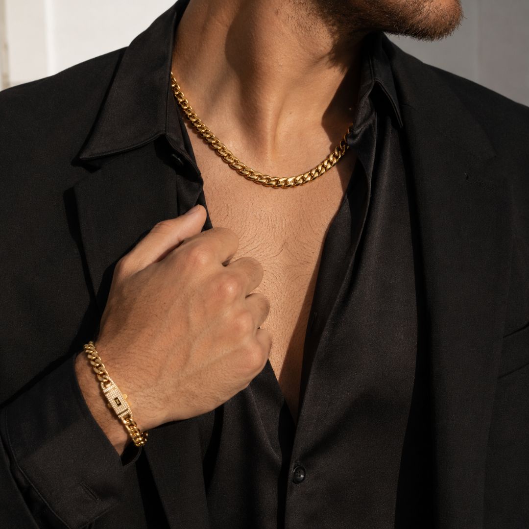 Miami Cuban Chain and Bracelet Set 8mm Gold