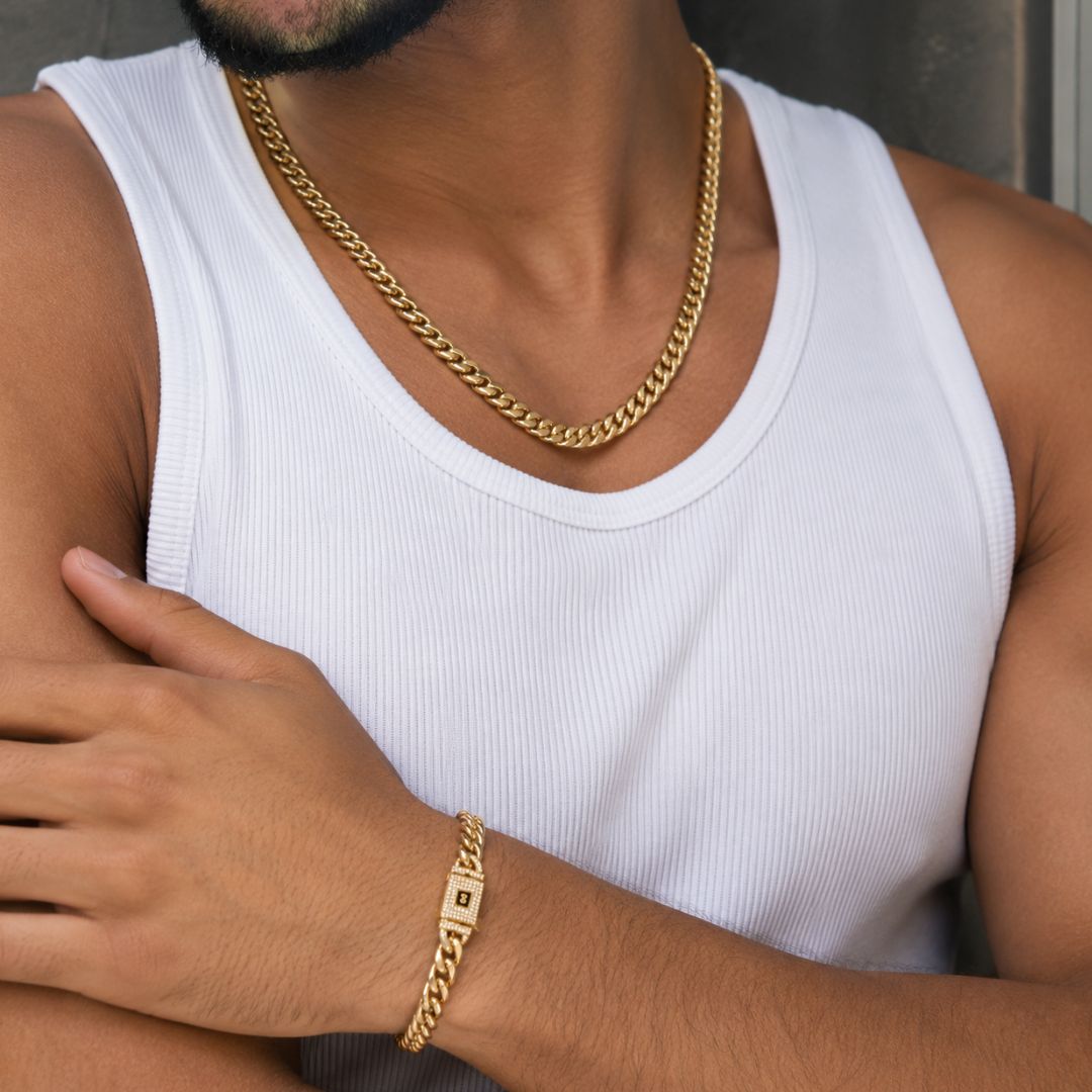 Miami Cuban Chain and Bracelet Set 8mm Gold
