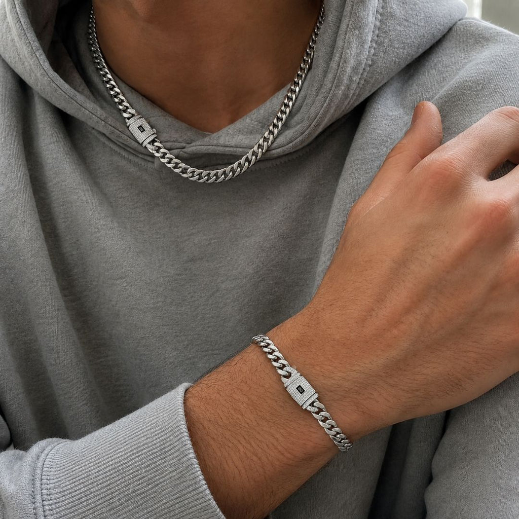 Miami Cuban Chain and Bracelet Set 8mm Silver