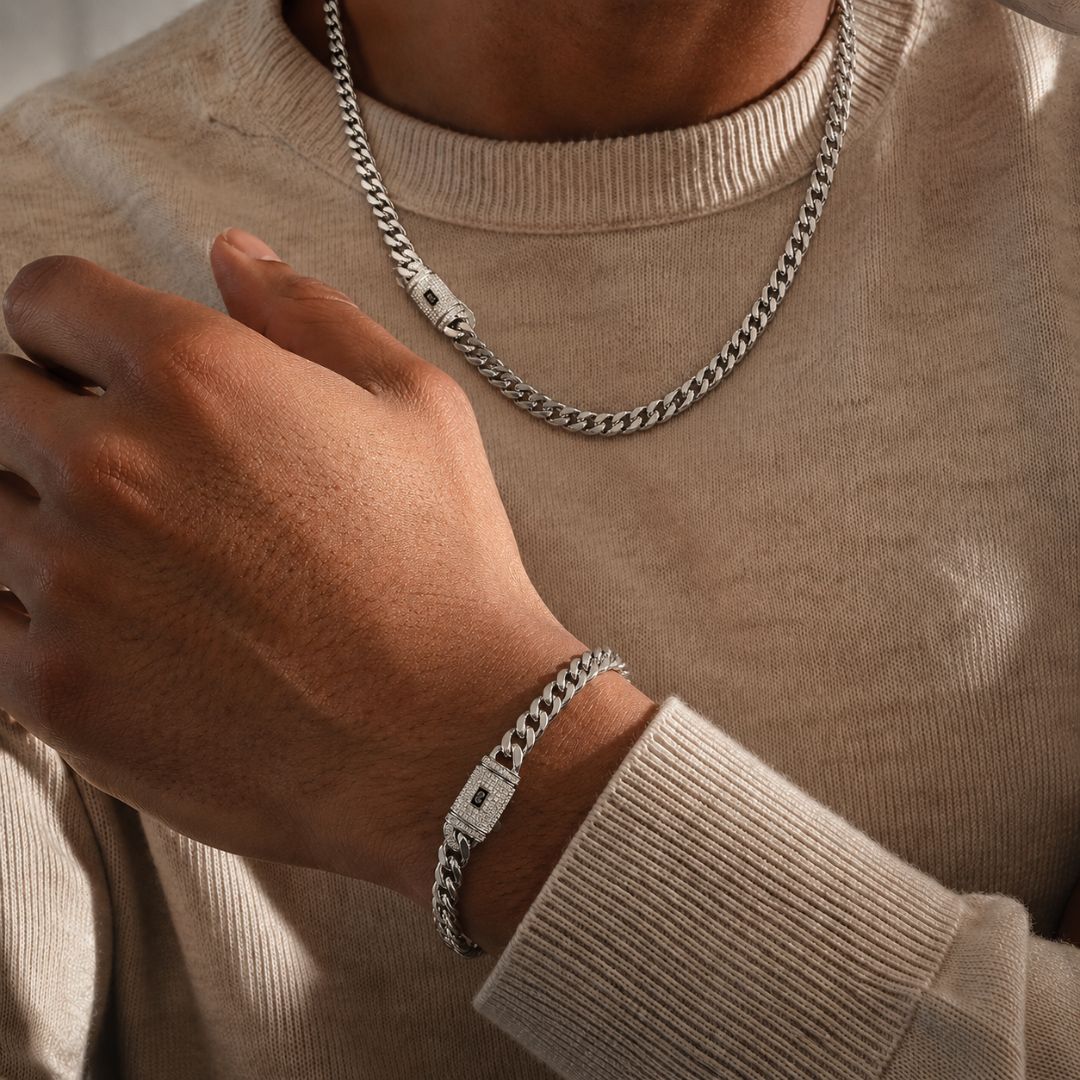 Miami Cuban Chain and Bracelet Set 8mm Silver