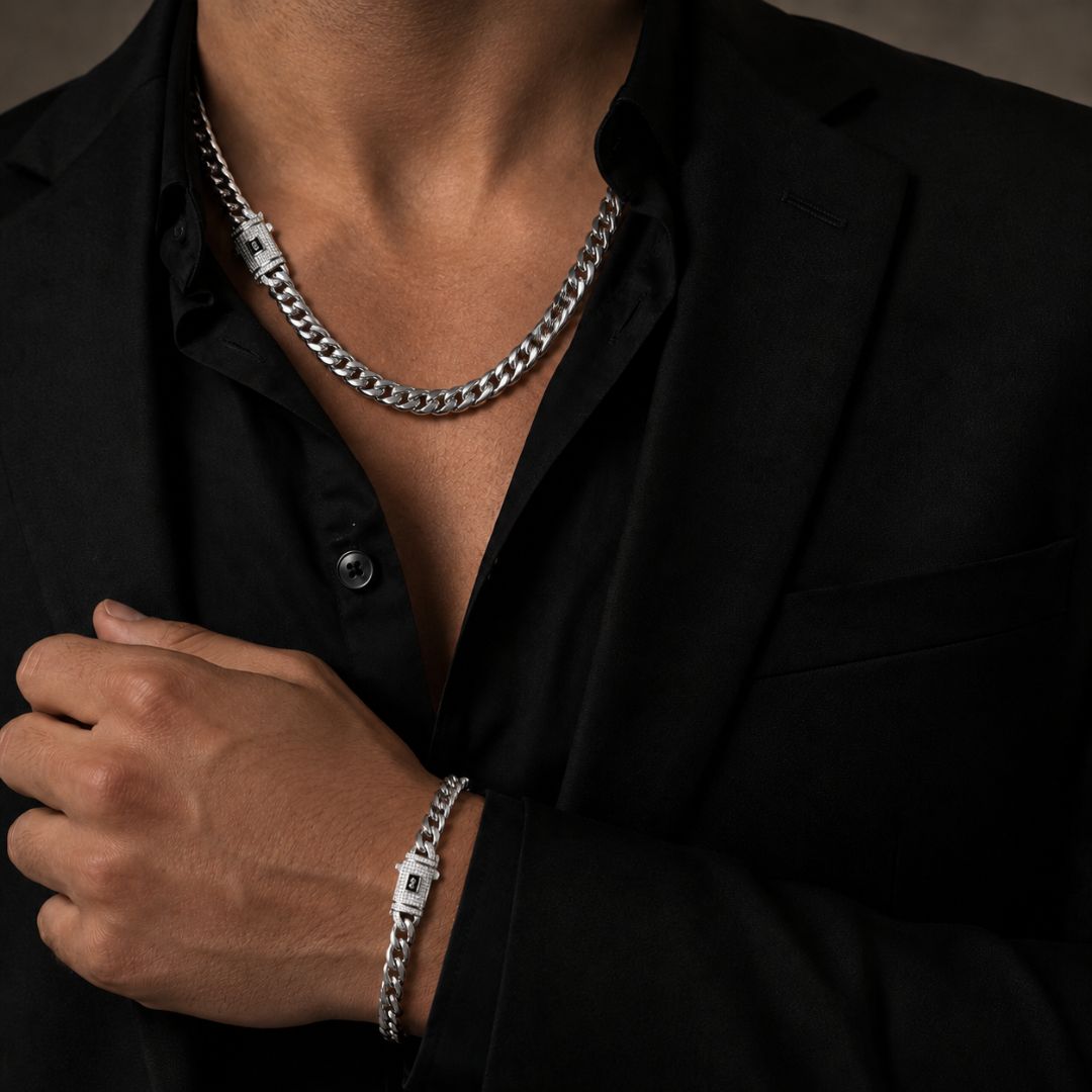 Miami Cuban Chain and Bracelet Set 8mm Silver