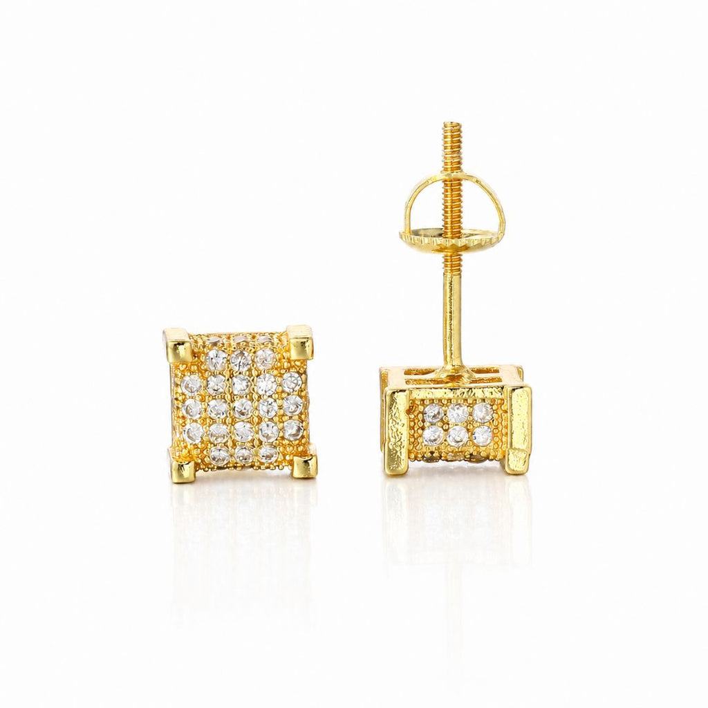 Iced square stud earrings Gold