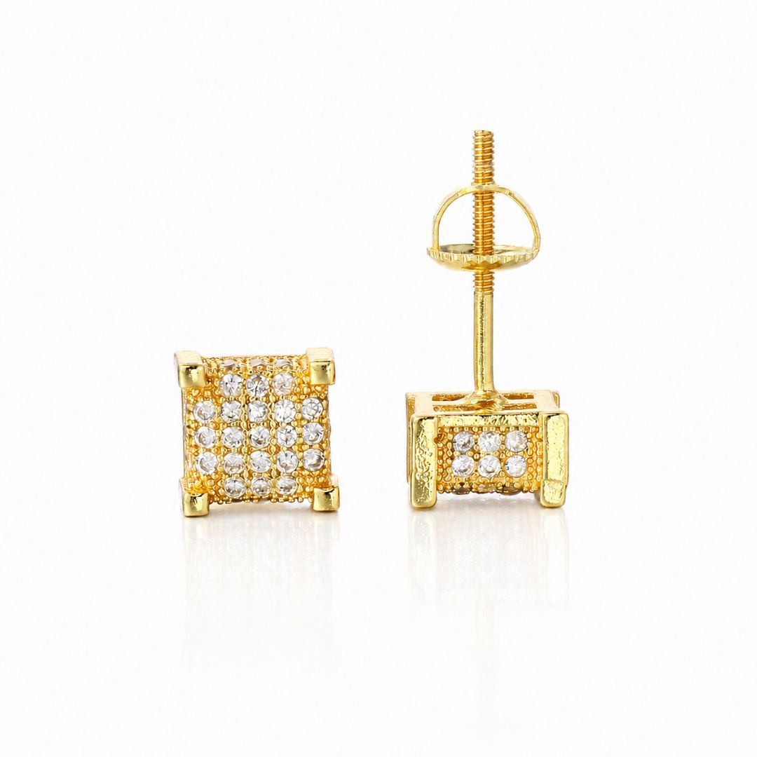Iced square stud earrings Gold