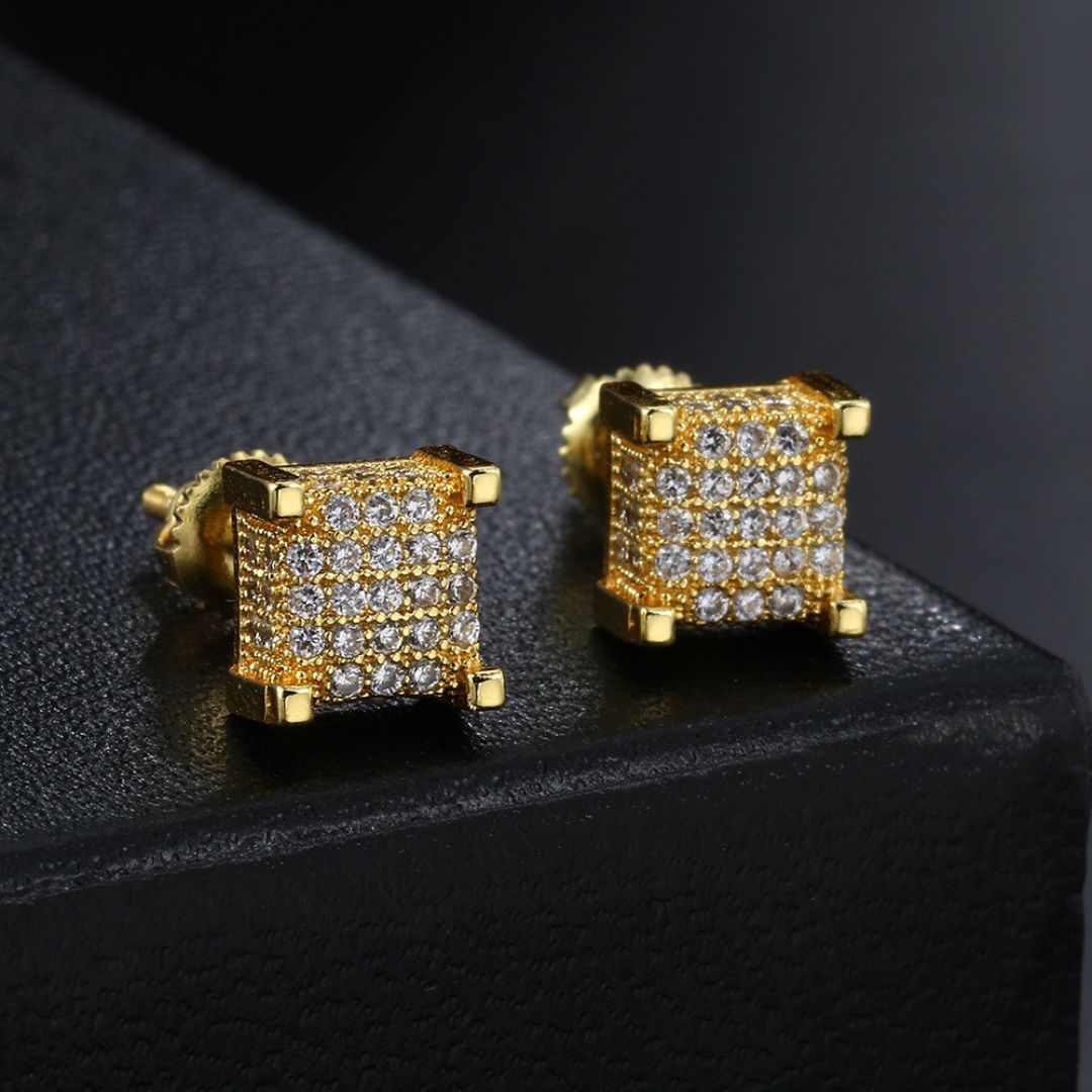 Iced square stud earrings Gold