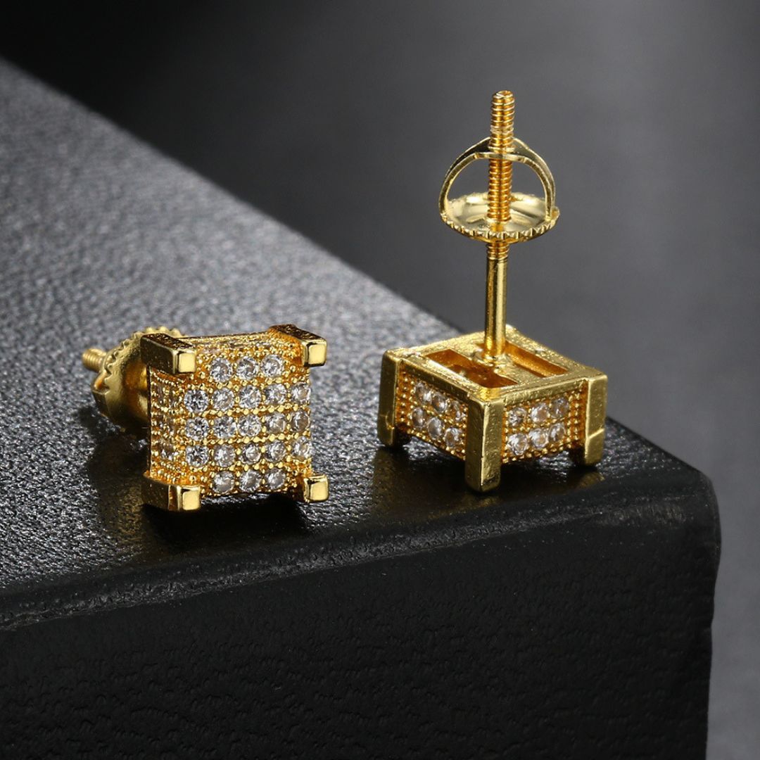 Iced square stud earrings Gold