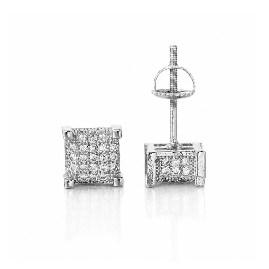 Iced square stud earrings Silver