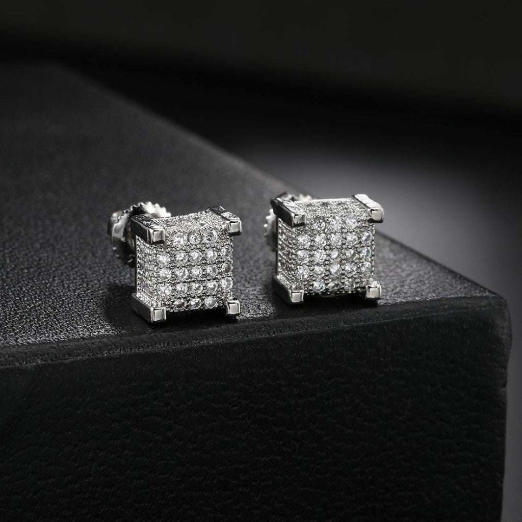 Iced square stud earrings Silver