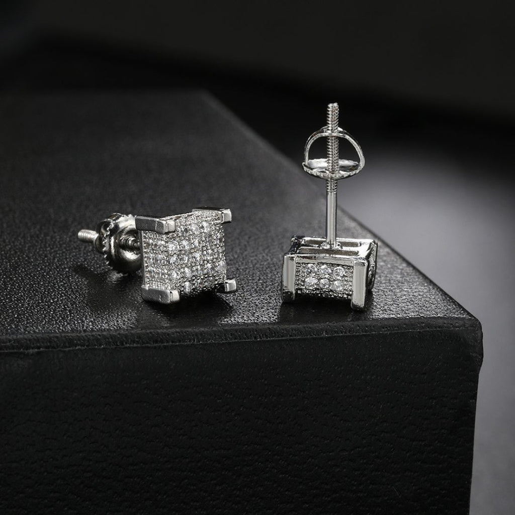 Iced square stud earrings Silver