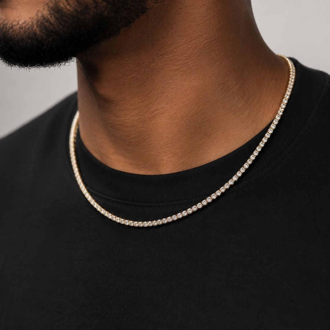 Iced tennis chain 3mm Gold