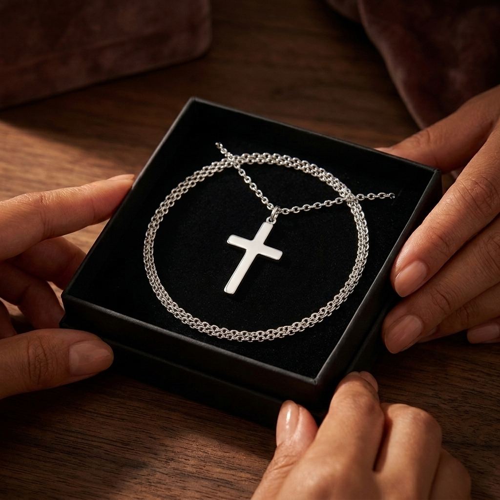 Silver cross necklace in a gift box - Buy 1 Gift 1